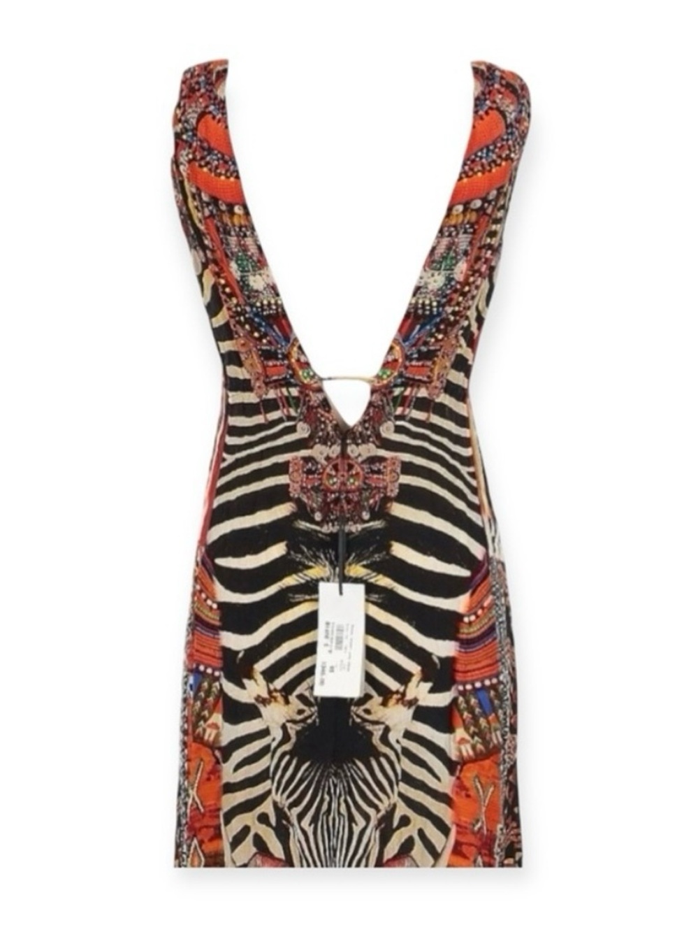new Shahida Parides 𒀭 RHOBH Silk Crystal Tribal Print Maxi Dress 𒀭 Orange 00-12 - Picture 9 of 16